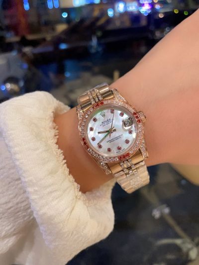 Rolex Diamonds Bezel Stainless Steel Japanese  Woman Watch